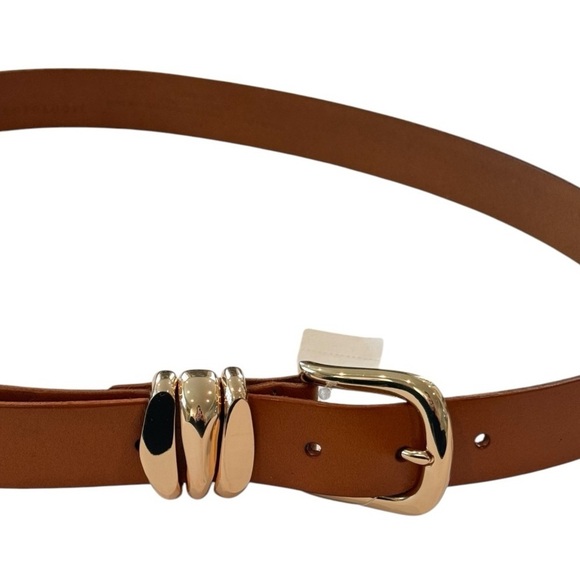 ANTHROPOLOGIE Structured Keeper Leather Belt Honey Brown Gold Hardware Size XL